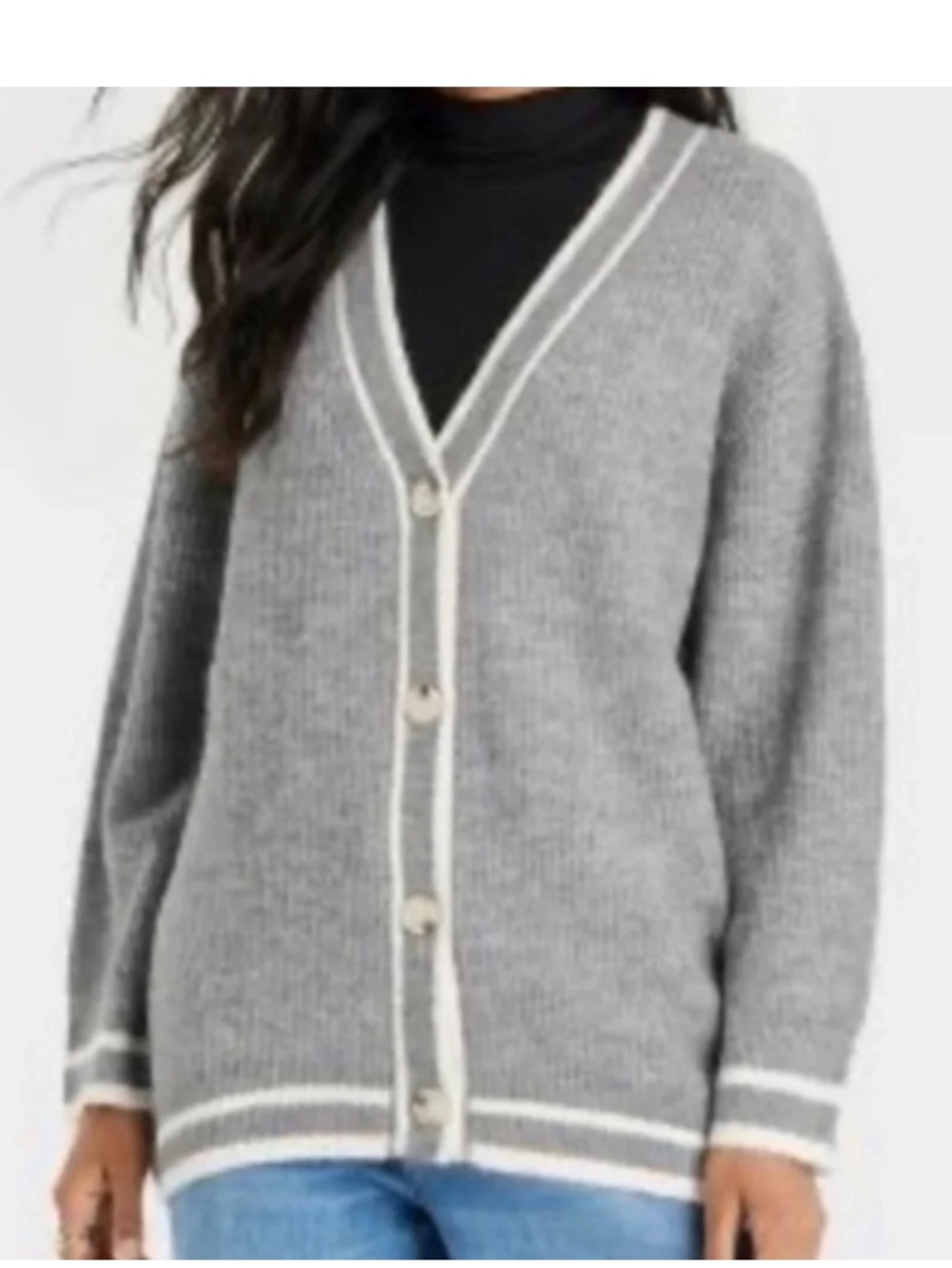 A new Day Gray and white Varsity style oversized cardigan Size Medium NWOT